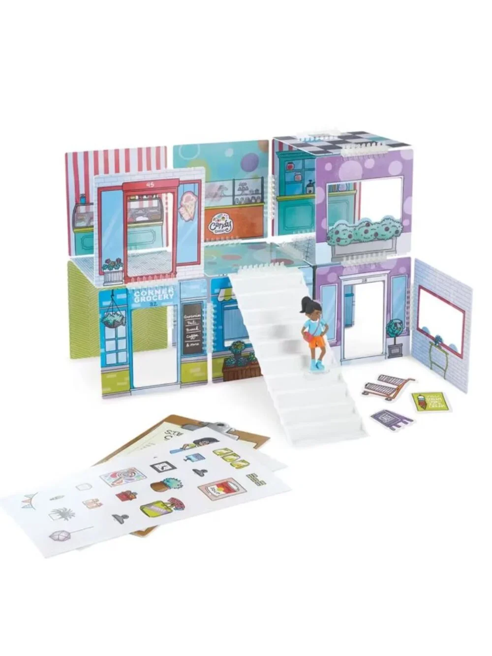 Wonderhood Corner Shops Creative Building Set 44 Pieces STEAM Skills Washable Pa